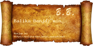 Balika Benjámin névjegykártya